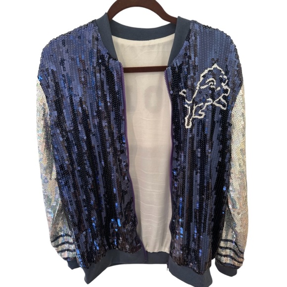 Detroit Lions Women’s One Size Blue & Silver Sequined Jacket - Picture 5 of 10